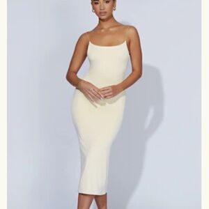 Meshki Cream Midi Dress with Spaghetti Straps